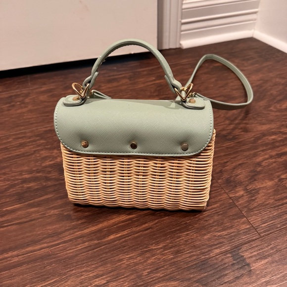 Light blue and Tan Woven Crossbody Bag - Picture 3 of 8